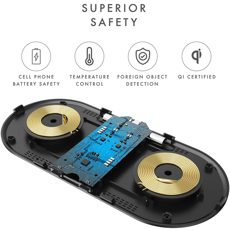 Powerology Dual Wireless Powerpad 15W Charger, Charge 2 Devices - Black