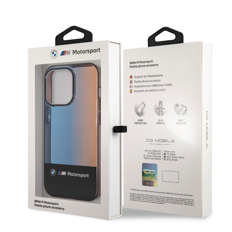 BMW Motorsport Collection PC/TPU IML Case with Printed Middle Tricolor Fading Stripe iPhone 14 Pro Max Compatibility - Black
