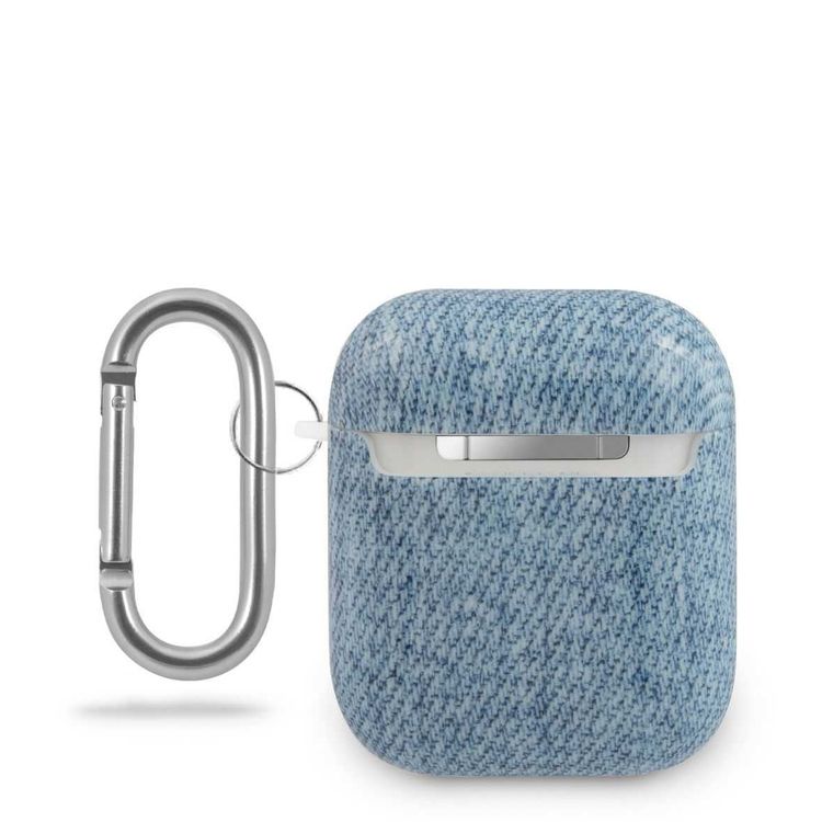 CG Mobile Guess Denim Triangle Case with Anti-Lost Ring Compatible for AirPods 1/2, Scratch Resistant, Shock Absorption, Drop Protection