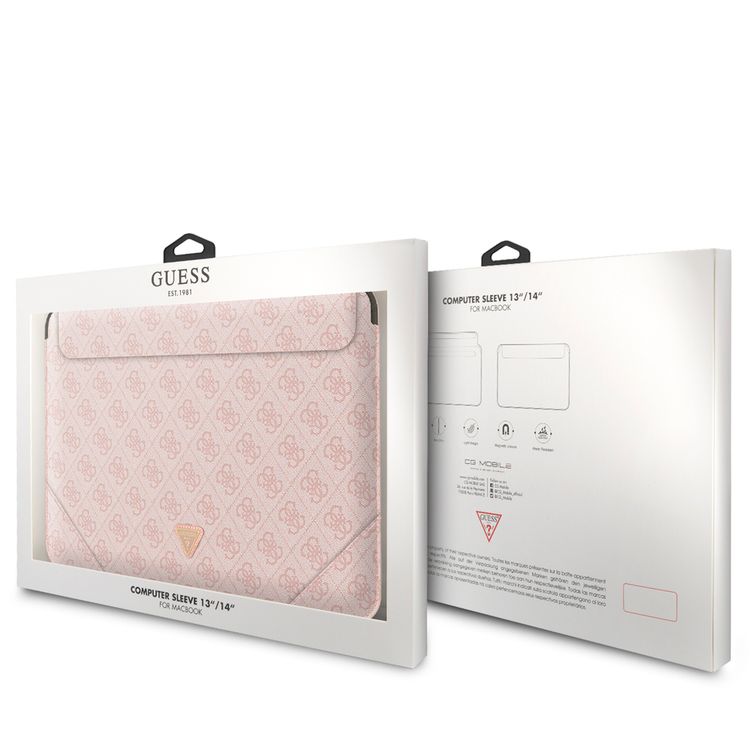 سي جي موبايل جيس GUCS14P4TP حقيبة كمبيوتر 4G Uptown PU مع شعار مثلث معدني 14 بوصة حقيبة حماية لماك بوك / كمبيوتر محمول حتى 14 بوصة ، مناسب للخارج - وردي