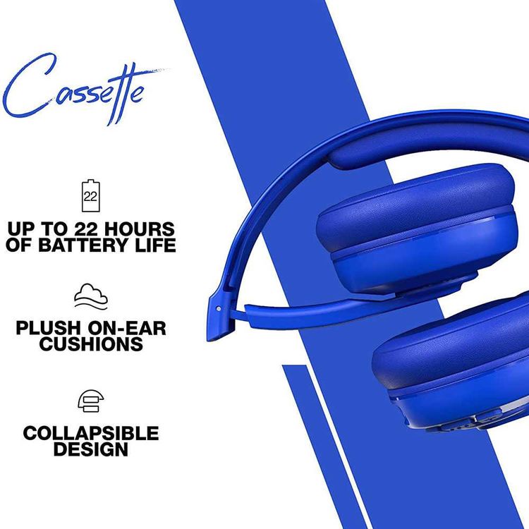 Skullcandy Cassette Wireless Bluetooth On-Ear Headphones with Microphone, Call, Track & Volume Control, 22-hours Battery Life, Flat-Folding & Collapsible Headset, Durable Metal