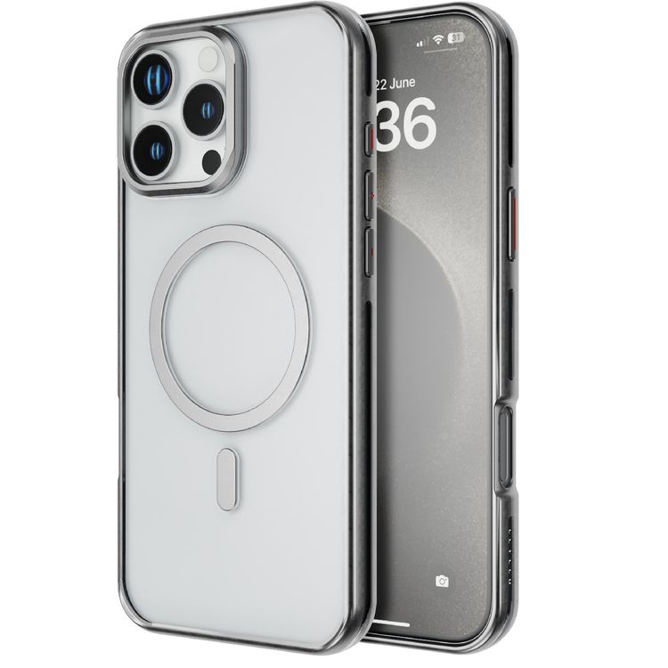 كفر حمية Levelo Elio PC مع حامل حلقي للكاميرا لهاتف iPhone 16 Pro Max، حامل مدمج، متوافق مع MagSafe - فضي 