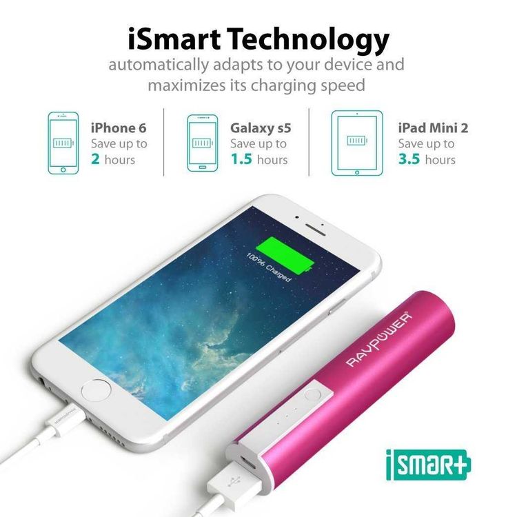 RAVPower 3350mAh Luster Portable Charger - Pink