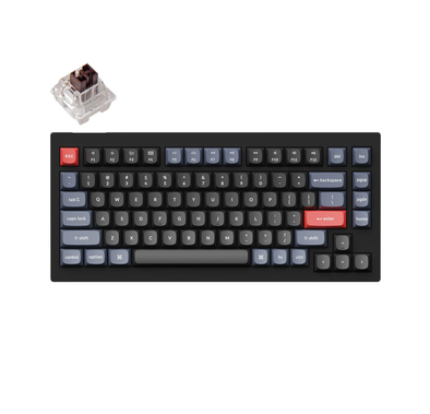 Keychron V1 ANSI 75% Layout 84 Key Full Assembled With Knob & Brown, Red Switch RGB Hot-Swap Gateron G pro Mechanical Wired Normal Profile QMK Custom - Carbon Black