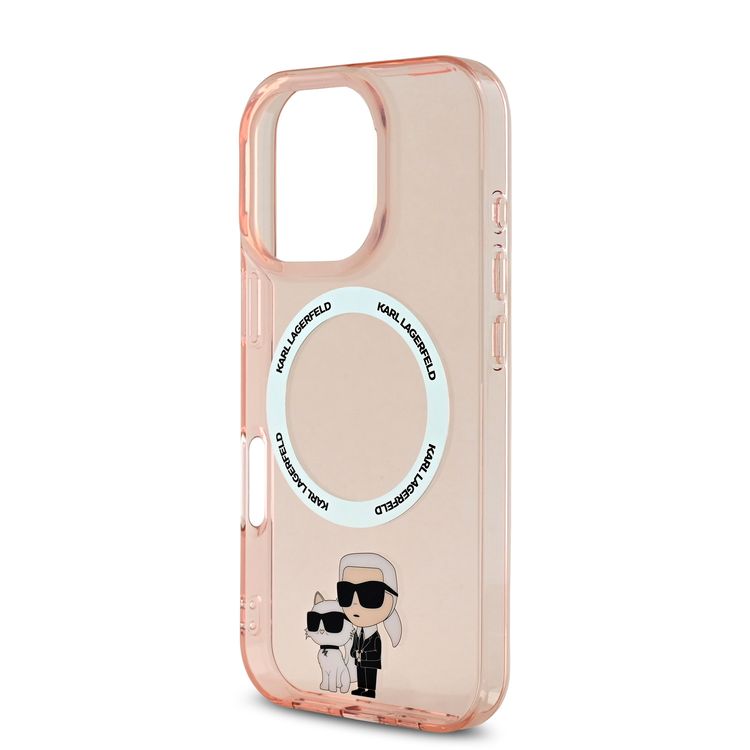 جراب KARL LAGERFELD Magsafe IML الصلب مع NFT KARL &amp; CHOUPETTE لجهاز iPhone 16 Pro Max - وردي