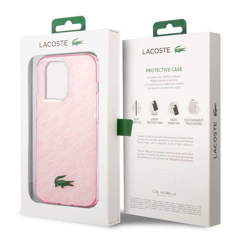 Lacoste Hard Case IML Double Layer & Dyed Bumper Signature Pattern - iPhone 14 Pro - Pink