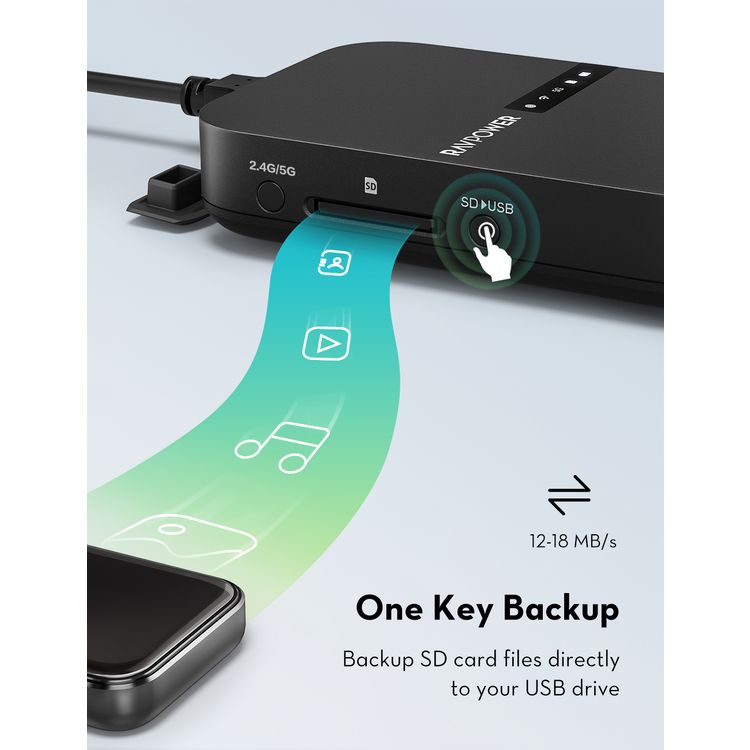 File HUB RAVPower RP-WD009-BK Wireless FileHub + 3-Mode Portable Router - Black