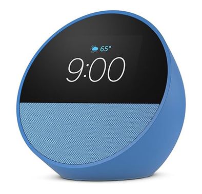 Amazon Echo Spot Smart alarm clock with vibrant sound + Alexa, Motion Detection, 1GB DRAM + 8GB eMMC, 2.83" Screen with half-circle tinted cover, Amazon Sidewalk technology - Ocean Blue