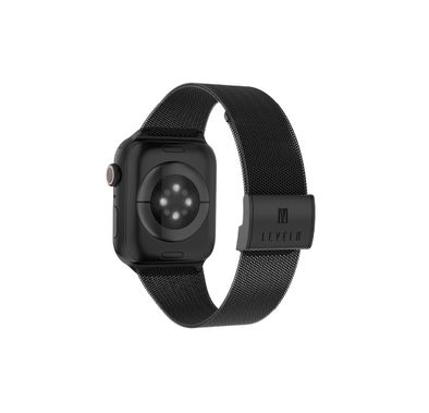 LEVELO Double Milanese Watch Strap Compatible for Apple Watch 42mm/44mm/45mm, Stainless Steel Replacement Band, Adjustable Magnetic Loop Strap for Watch Series 7/SE/6/5 - Black
