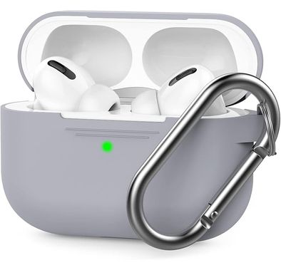 Ahastyle Retro 3D Design Premium Silicone Case with Carabiner Compatible for AirPods Pro - Ergonomic Classic Design - Dust & Shockproof Cover Supports Wireless Charging - Gray White