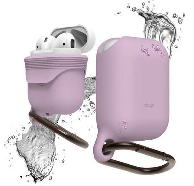 Elago Silicone Waterproof Hang Case with Anti-Lost Carabiner Compatible for AirPods 1/2, Dust Proof and Impact Protection, Scratch Resistant Cover - Lavender Lavender