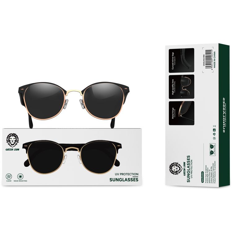 نظارات شمسية من غرين للحماية من الأشعة فوق البنفسجية ، شفافة ، مقاومة للاهتراء ، مفصلة معدنية ، عدسات عالية الجودة ، أرجل مرآة منحنية ، خفيفة الوزن ومريحة للارتداء - أسود