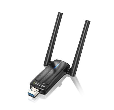 Porodo Dual Band WiFi Adapter with External Antenna, High-Speed USB 3.0, Windows OS Compatibility - Black