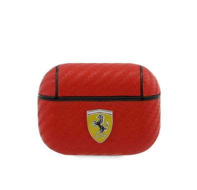 CG MOBILE Ferrari PC PU Carbon Yellow Shield Metal Logo Case for AirPods Pro, Shock Absorption, Drop Protection, & Dustproof Protective Silicone Cover Officially Licensed Red