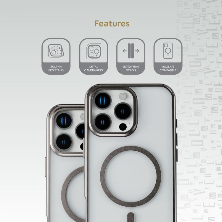 كفر حماية Levelo Elio PC مع حامل حلقي للكاميرا لهاتف iPhone 16 Pro Max، حامل مدمج، متوافق مع MagSafe - تيتانيوم