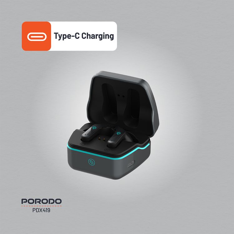 سماعات الأذن للألعاب من بورودو، بزمن استجابة منخفض للغاية، سعة بطارية 400 مللي أمبير في الساعة، وقت تشغيل 6 ساعات، بلوتوث 5.4، وقت استجابة أقل من 60 مللي ثانية، دعم ميكروفون مزدوج مع خاصية ENC، واجهة شحن من النوع-C - لون أسود