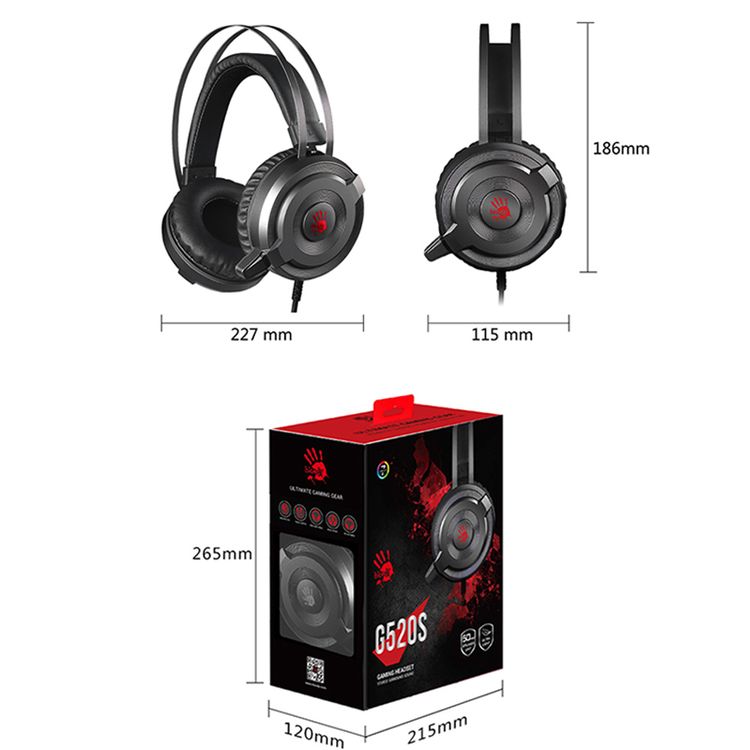 Bloody G520S 2.0 Gaming Headphones with Noise-Canceling Mic, Auto-Adjusting Headband, and 7-Color LED light - Black