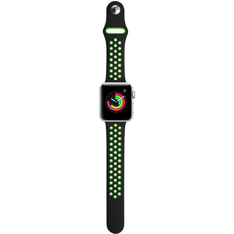 iGuard by Porodo Nike Watch Band for Smart Watch, Fit & Comfortable Replacement Wrist Band, Adjustable Straps Compatible for Apple Watch 44mm / 42mm - Black/Green