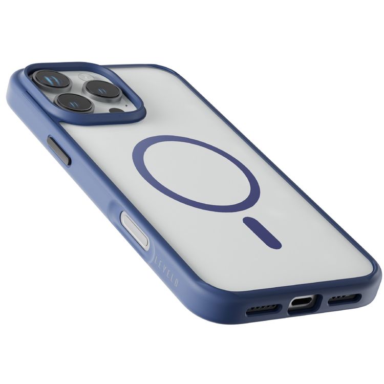 حافظة Levelo MagSafe Solo لهاتف iPhone 16 Pro، تقنية Clearview، مقاومة للخدش 3H، هيكل هجين - أزرق غامق