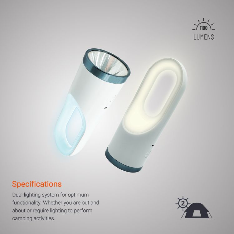 Porodo 2 in 1 Multi-Function Outdoor FlashLight-White