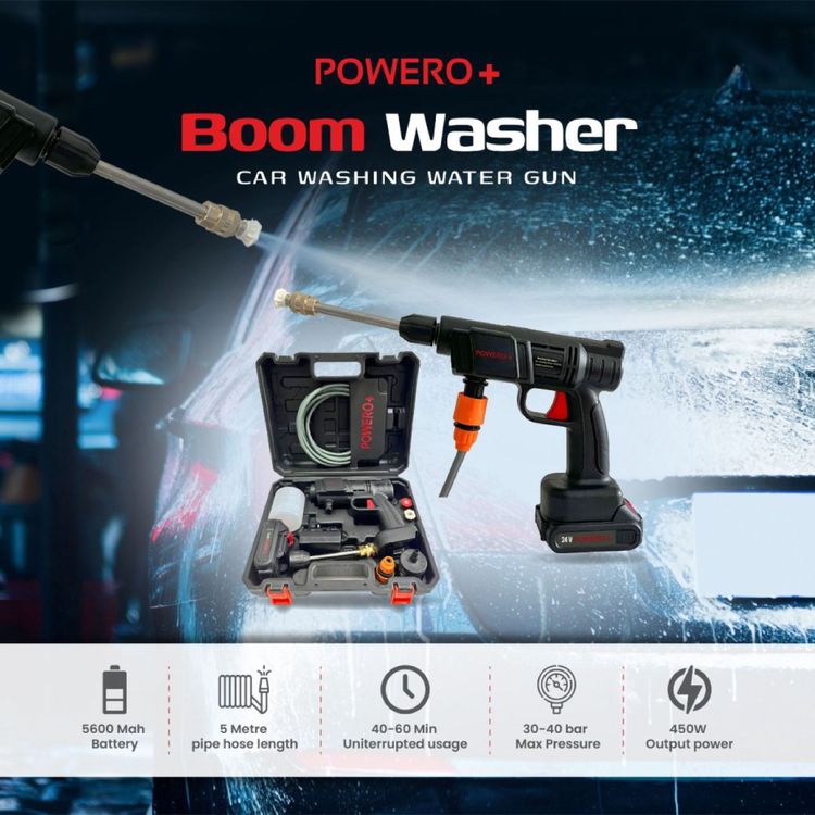 Powero + Boom محمول لغسيل السيارات - أسود
