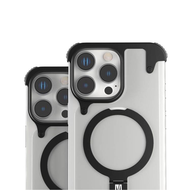 كفر حماية Levelo Metallo المصنوعة من الألومنيوم لهاتف iPhone 16 Pro، متوافقة مع MagSafe، مع حامل معدني وزوايا مقاومة للصدمات - أسود 