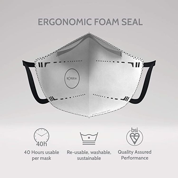 ايربوب قناع وجه خفيف قابل لإعادة الاستخدام وقابل للغسل SE عبوة واحدة ، أغطية وجه من 4 طبقات ، مقاس محيطي ، أقنعة وجه بتصميم خفيف الوزن للارتداء المتكرر ، (قطعتان) ، أسود