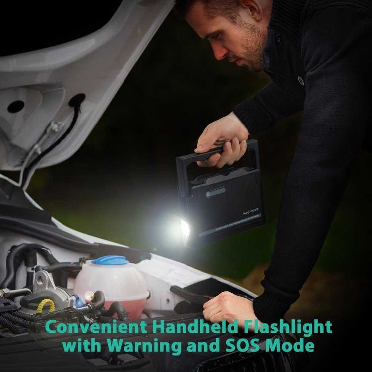 RAVPower Portable Element Car Jump Starter 600A UK 18000mAh Power Bank with Handle - Built-in Intelligent Protector - Portable Car Cigarette Lighter with LED Flashlight - Black