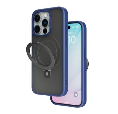 Levelo Verona Case for iPhone 15 Pro, Reinforced Corners with Airguard, Matte Finish TPU Material, Hybrid TPU & PC Material, MagSafe Compatible, Shock-Proof Edges,  3H Anti Scratch - Blue