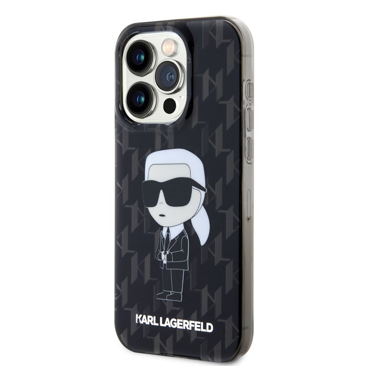 Karl Lagerfeld IML Hard Case with Iconic Monogram for iPhone 16 Pro Max, Drop Protection, Slim Profile, Lightweight, Comfortable Grip, Sustainable Packing - Black