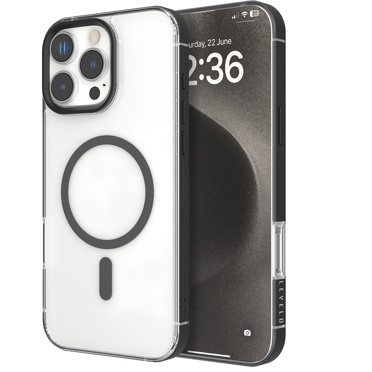 Levelo Claire Magsafe Case with Aluminum Bumper Case for iPhone 16 Pro, Hybrid Case, MagSafe Compatibility - Black