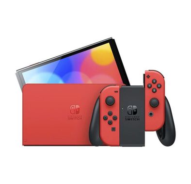 نينتندو سويتش OLED - وحدة تحكم إصدار ماريو ريد + FR-TEC بيلوتشي سوبر ماريو 22 سم (حزمة) - أحمر