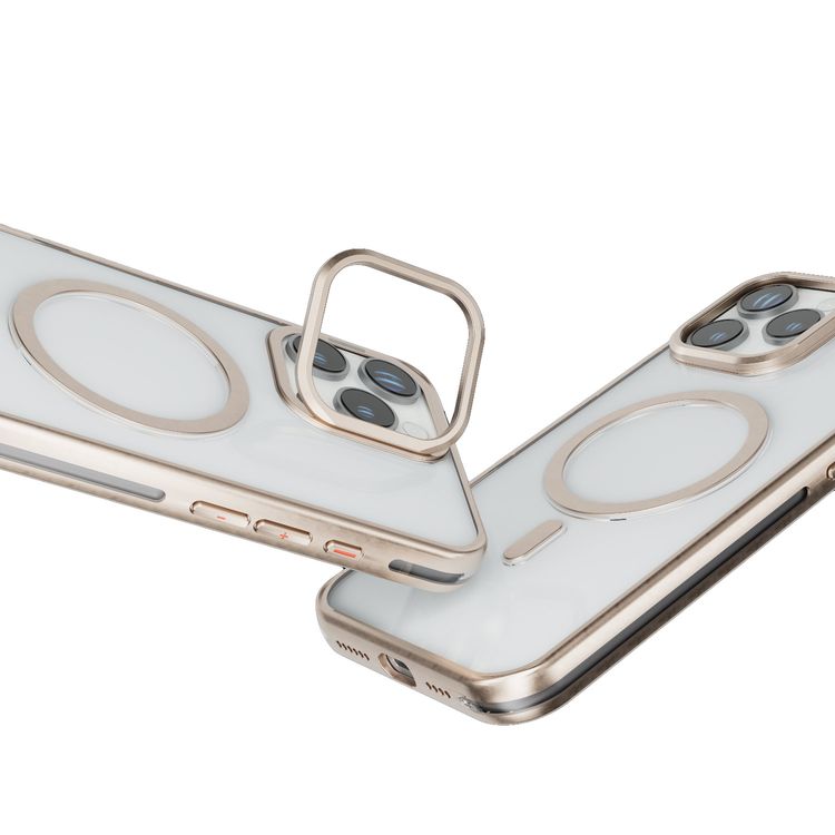 Levelo Elio PC Case with Camera Ring Stand for iPhone 16 Pro, Built-in Kickstand, MagSafe Compatible - Rose Gold Titanium