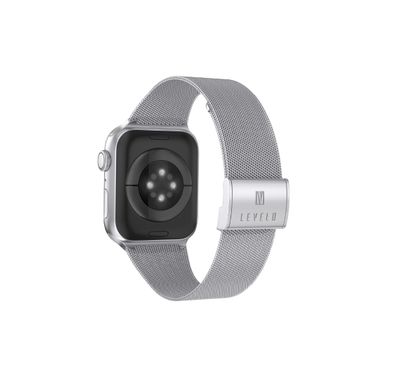 LEVELO Double Milanese Watch Strap Compatible for Apple Watch 42mm/44mm/45mm, Stainless Steel Replacement Band, Adjustable Magnetic Loop Strap for Watch Series 7/SE/6/5 - Silver
