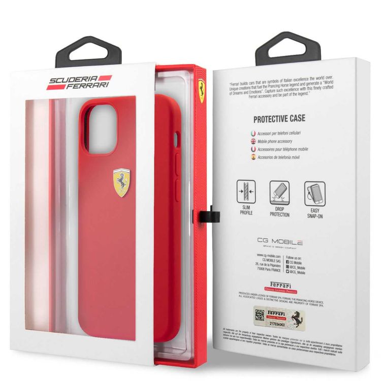 CG Mobile Ferrari On Track Liquid Silicone Case Metal Logo Compatible for iPhone 12 Pro Max (6.7") - Red