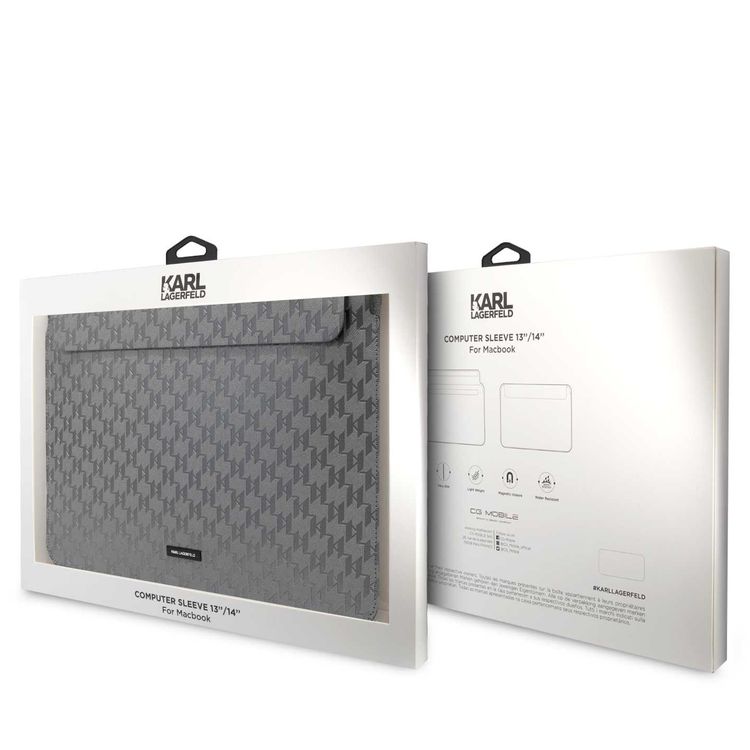 Karl Lagerfeld Saffiano Mono Plaque Computer Sleeve 14  - Gray