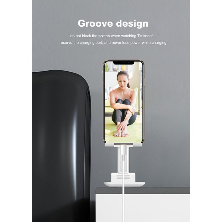 Devia Desktop Tablet Phone Stand, Adjustable, Lazy Stand, Anti-Slip Design, Safe & Secured, Portable Stand for Smartphones, Tablet, etc., Bedside, Office, Kitchen Table - White