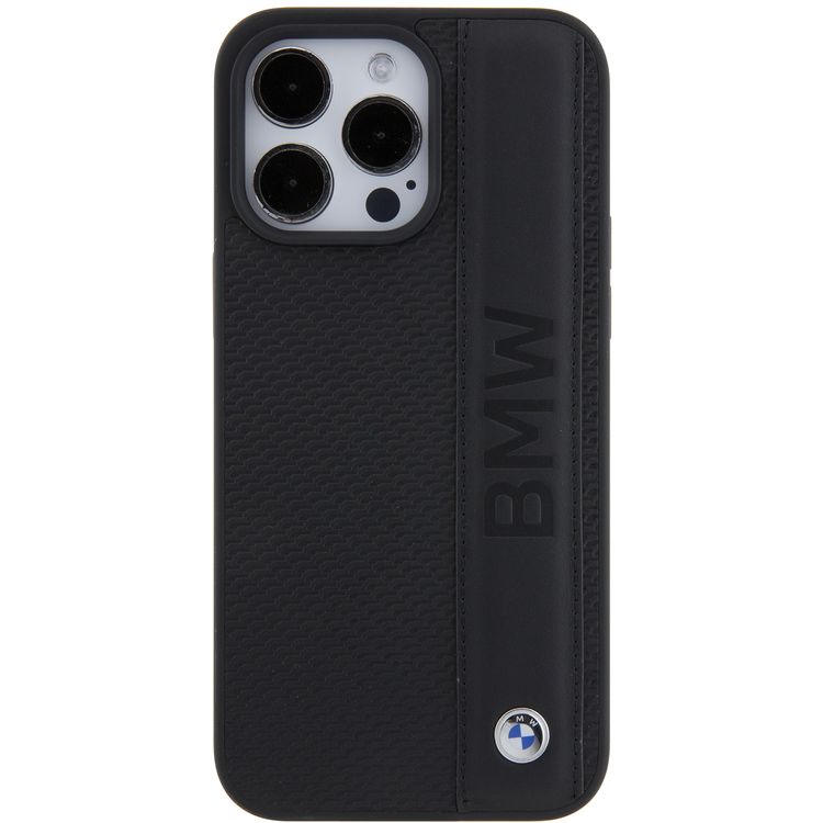 BMW Leather Case with Sign Texture & Strip Pattern for iPhone 15 Pro