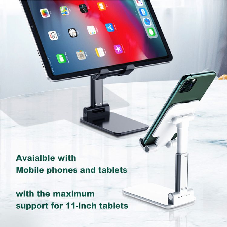 Devia Desktop Tablet Phone Stand, Adjustable, Lazy Stand, Anti-Slip Design, Safe & Secured, Portable Stand for Smartphones, Tablet, etc., Bedside, Office, Kitchen Table - Black