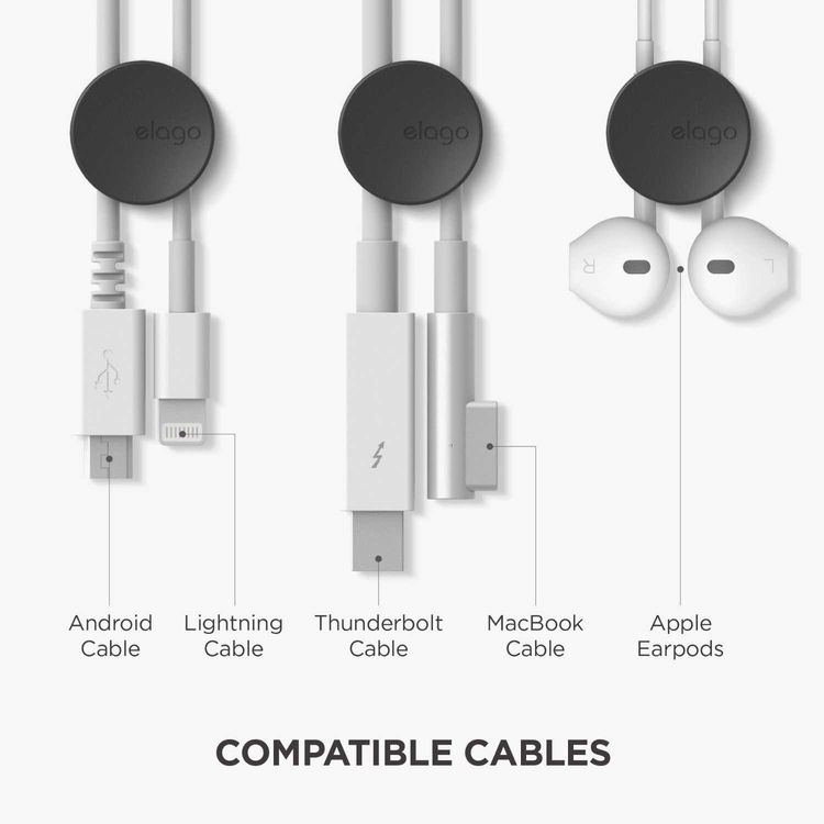 Elago Cable Managament Button, Compatible with Different types of Cables, Power Cord, TV Cable, USB Cable, Home and Office, Desktop Cable, Earphones Organizer, Organized - Black