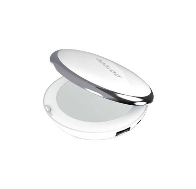 Porodo Mirror Power Bank 4000mAh with 3-Levels of Brightness, Compact Design, Fast Charging, Over-Charge & Over-Heating Protection, ×2 Magnified Glass, Digital Display - White
