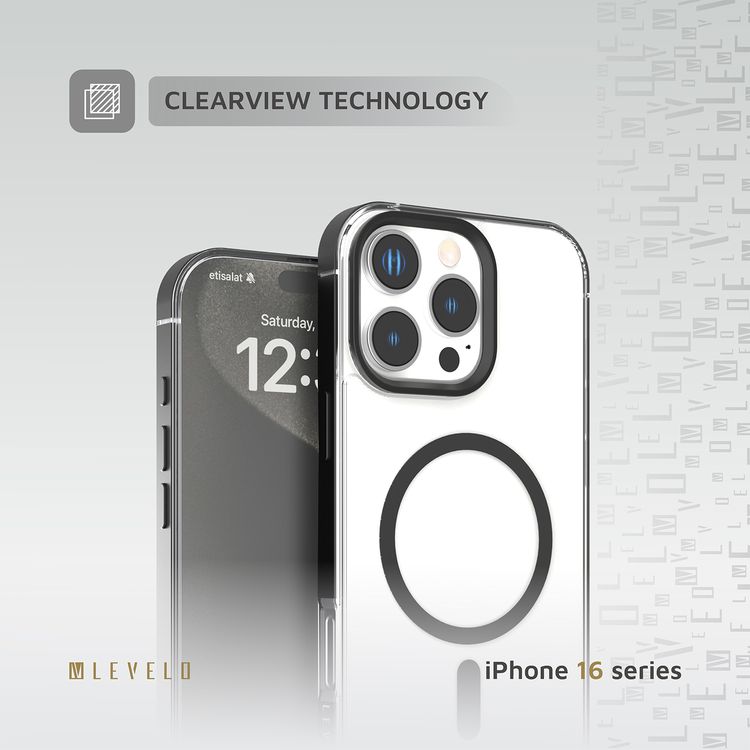 كفر حماية Levelo Claire Magsafe مع حفاظ ممتص للصدمات من الألومنيوم لهاتف iPhone 16 Pro Max، حفاظ هجين، متوافق مع MagSafe - أسود