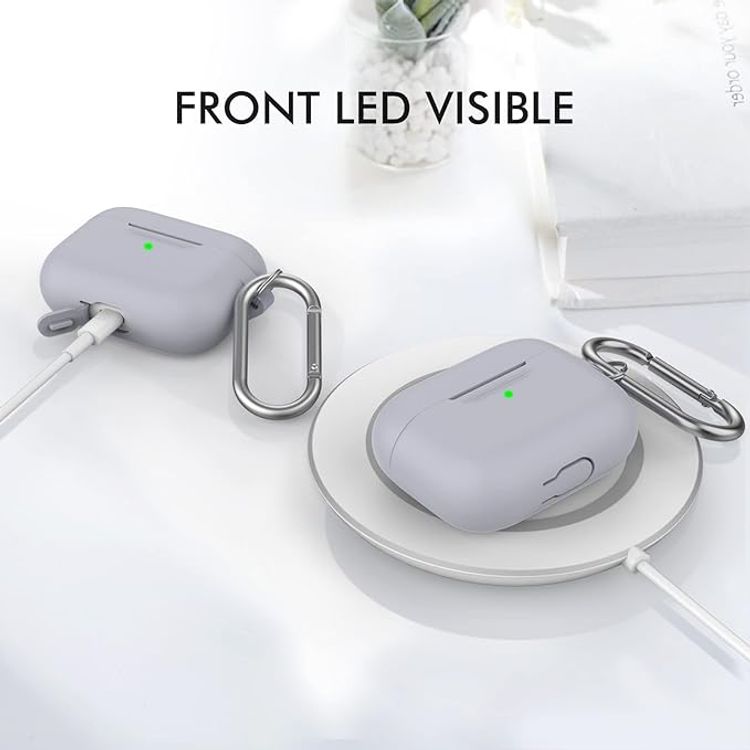 Ahastyle Retro 3D Design Premium Silicone Case with Carabiner Compatible for AirPods Pro - Ergonomic Classic Design - Dust & Shockproof Cover Supports Wireless Charging - Gray White