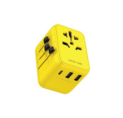 Green Lion 12 W Universal Travel Adapter, Short Circuit Protection, 2500W Max Rating, Super Compact, Travel Frindly - Yellow