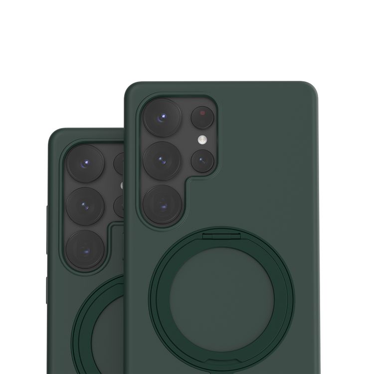 حافظة Levelo Iris Pro من السيليكون السائل متوافقة مع Magsafe لهاتف Samsung Galaxy S25 Ultra، مسند مدمج، سيليكون سائل ممتاز، زوايا مقاومة للصدمات - أخضر